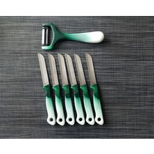 Solingen Meyve Sebze Bıçağı Ebruli Yeşil-Beyaz ve Soyacak 7'li