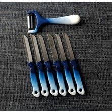 Solingen Meyve Sebze Bıçağı Ebruli Lacivert-Beyaz ve Soyacak 7'li