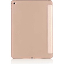 Case 4U Apple iPad 10.2 2021 (9.Nesil) Kılıf Kalem Bölmeli Tri Folding Smart Standlı Pu Deri Arkası Yumuşak Silikon 360 Tam Koruma Altın