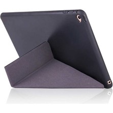 Case 4U Apple iPad 10.2 2021 (9.Nesil) Kılıf Kalem Bölmeli Tri Folding Smart Standlı Pu Deri Arkası Yumuşak Silikon 360 Tam Koruma Gri