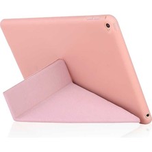 Case 4U Apple iPad 10.2 2021 (9.Nesil) Kılıf Kalem Bölmeli Tri Folding Smart Standlı Pu Deri Arkası Yumuşak Silikon 360 Tam Koruma Altın