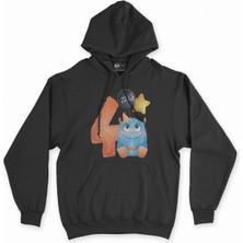 Cix Cix Çocuğumun 4. Yaşına Özel Siyah Kapşonlu Sweatshirt Hoodie