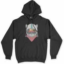 Cix Cix Astronot Kedi Tatilde Siyah Kapşonlu Sweatshirt Hoodie