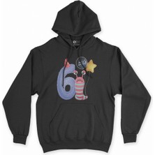 Cix Cix Çocuğumun 6. Yaşına Özel Siyah Kapşonlu Sweatshirt Hoodie
