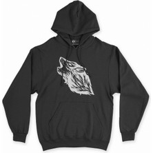 Cix Cix Uluyan Kurt Başlı Siyah Kapşonlu Sweatshirt Hoodie