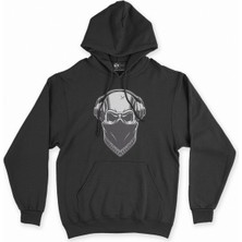 Cix Cix Kulaklıklı Kuru Kafa Siyah Kapşonlu Sweatshirt Hoodie