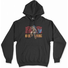 Cix Cix Nordic Viking Baltalı Siyah Kapşonlu Sweatshirt Hoodie