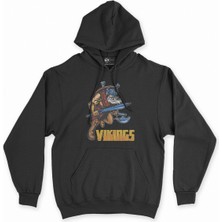 Cix Cix Vikings Kılınç ve Balta Siyah Kapşonlu Sweatshirt Hoodie