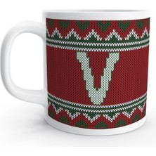 Rock'n Fox V Harfi Kış Nostaljisi Yılbaşı Noel Örgü Tasarım  Harfli Kupa Bardak