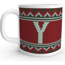 Rock'n Fox Y Harfi Kış Nostaljisi Yılbaşı Noel Örgü Tasarım  Harfli Kupa Bardak