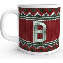 Rock'n Fox B Harfi Kış Nostaljisi Yılbaşı Noel Örgü Tasarım  Harfli Kupa Bardak