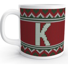 Rock'n Fox K Harfi Kış Nostaljisi Yılbaşı Noel Örgü Tasarım  Harfli Kupa Bardak