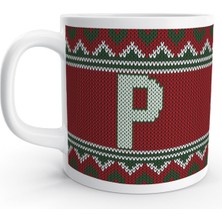 Rock'n Fox P Harfi Kış Nostaljisi Yılbaşı Noel Örgü Tasarım  Harfli Kupa Bardak