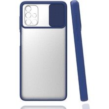 Case 4U Samsung Galaxy A51 Sürgülü Kaydırmalı Kızaklı Kamera Koruyuculu Mat Buzlu Silikon Lensi Kılıf Lacivert