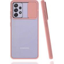 Case 4U Samsung Galaxy A52 Sürgülü Kaydırmalı Kızaklı Kamera Koruyuculu Mat Buzlu Silikon Lensi Kılıf Rose Gold