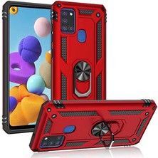 Case 4U Samsung Galaxy A21S Kılıf Çift Katmanlı Yüzüklü Manyetik Vega Kapak Lacivert