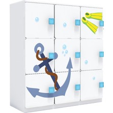 Woody Life 9 Kapaklı Çocuk Odası Anaokulu Kreş Dolap Deniz Temalı