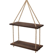 Hüma Masif Ahşap Ip Askılı Rustik Duvar Rafı (40 Cm.)