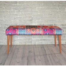 Zeen Concept Retro Bench Puf Turuncu Kilim Desenli