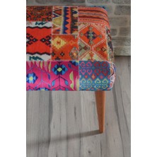 Zeen Concept Retro Bench Puf Turuncu Kilim Desenli