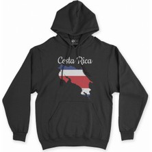 Cix Cix Kosta Rika Haritalı ve Bayraklı Siyah Kapşonlu Sweatshirt Hoodie