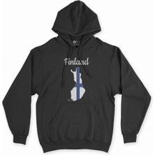 Cix Cix Finlandiya Haritalı ve Bayraklı Siyah Kapşonlu Sweatshirt Hoodie