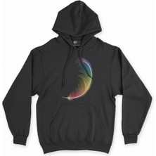 Cix Cix Renkli Kuş Tüyü Siyah Kapşonlu Sweatshirt Hoodie