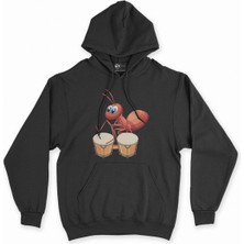 Cix Davul Çalan Karınca Siyah Kapşonlu Sweatshirt Hoodie