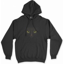 Cix Kedi Tasarımlı Siyah Kapşonlu Sweatshirt Hoodie