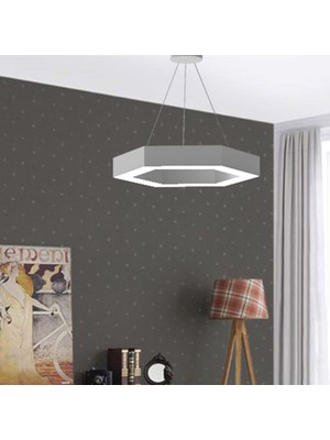 Hegza Lighting Hexagon (Gri Kasa, Sarı Işık) Ledli Modern LED Avize