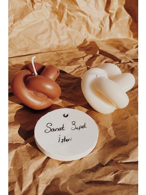 Sanat Sepet İşleri %100 Soya Kahve Beyaz Vanilya Kokulu Düğüm Dekoratif Mum 2'li Set Mum Altlığı