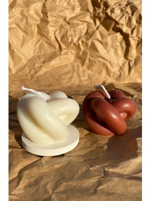 Sanat Sepet İşleri %100 Soya Kahve Beyaz Vanilya Kokulu Düğüm Dekoratif Mum 2'li Set Mum Altlığı