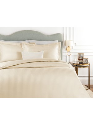 Madame Coco Elicia King Size Çizgili Saten Nevresim Takımı - Gold