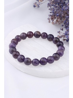 Dünya Doğal Taş 10 mm Ametist Faset Kesim Doğaltaş Bileklik - BL0047