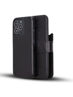 Bouletta Apple iPhone 13 Pro Uyumlu Deri Cüzdanlı Kılıf F360 Rst1 Siyah
