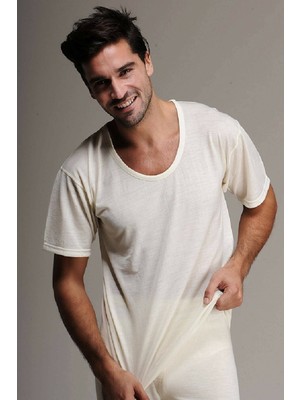 Hasyün 100 Erkek Kısa Kollu Yün Termal Fanila-Krem