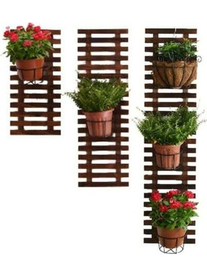 Ahşap Çiçeklik 3'lü Set Çiçek Standı Saksılık Çiçek Duvar Askısı