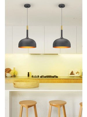 Studıo No.on Avize Sarkıt Nordıc Gold Detaylı Siyah Mutfak Yemek Odası Salon Cafe Restaurant