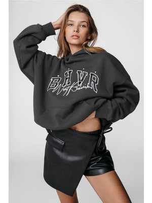 Madmext Mad Girls Füme Nakışlı Kapüşonlu Sweatshirt MG812