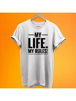 Remonz Benim Hayatım Benim Kurallarım Yazılı %100 Pamuk Oversize T-Shirt Büyük Beden Tişört