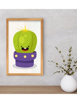 Bk Gift  Kaktüs Tasarımlı Dekoratif Retro Ahşap Çerçeveli Tablo-17