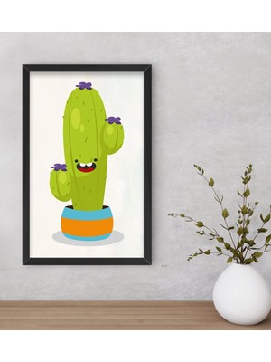Bk Gift Kaktüs Tasarımlı Dekoratif Ahşap Siyah Çerçeveli Tablo-13