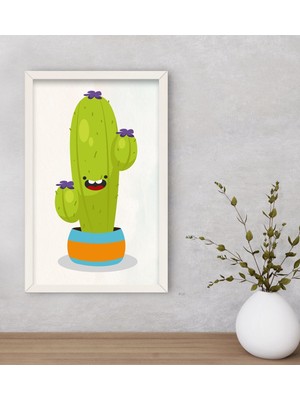 Bk Gift Kaktüs Tasarımlı Dekoratif Ahşap Beyaz Çerçeveli Tablo-13