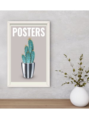 Bk Gift Kaktüs Tasarımlı Dekoratif Ahşap Beyaz Çerçeveli Tablo-6