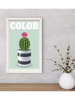 Bk Gift Kaktüs Tasarımlı Dekoratif Ahşap Beyaz Çerçeveli Tablo-4