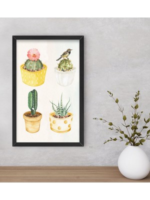 Bk Gift Kaktüsler Tasarımlı Dekoratif Ahşap Siyah Çerçeveli Tablo-2