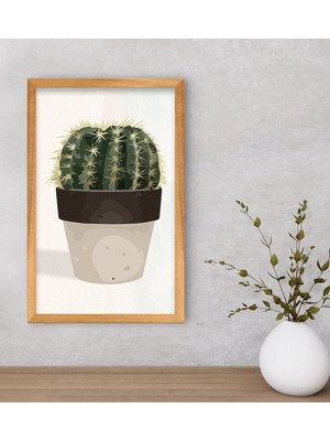 Bk Gift  Kaktüs Tasarımlı Dekoratif Retro Ahşap Çerçeveli Tablo-26