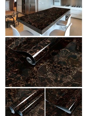 Trajanis Mutfak Tezgah Üstü Yapışkanlı Folyo Mermer Desenli Kahverengi