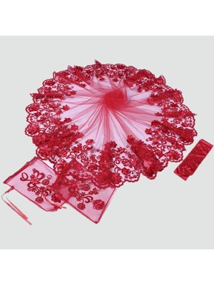 Rennway Lüx Çiçekli Duvak Takım (Eldiven, Kemer ve Duvak)