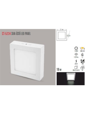 Cata CT-5234 18W S.ü LED Armatür Kare (Beyaz) Cata